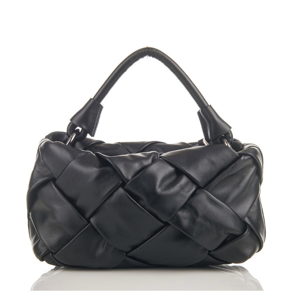 Black Woven Leather Top-Handle Bag